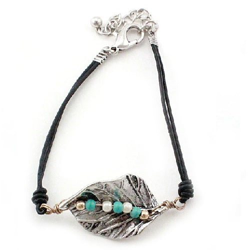 Leaf link bracelet - silver