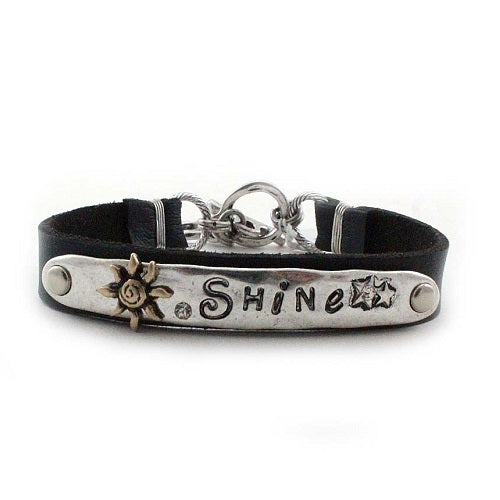 Shine leather bracelet - silver black