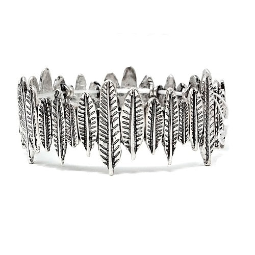 Metal feather bracelet - silver