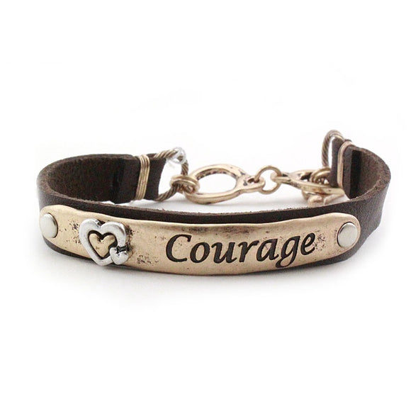 [12pcs] Courage leather toggle bracelet - brown