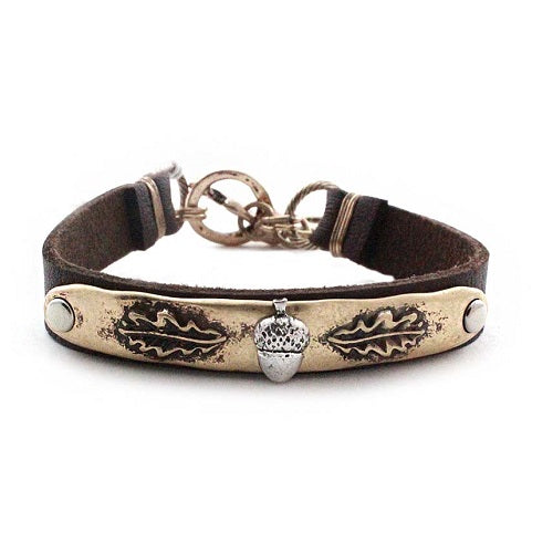 Acorn leather bracelet - gold