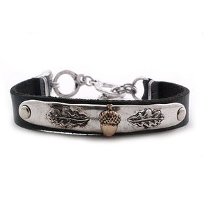 Acorn leather bracelet - silver