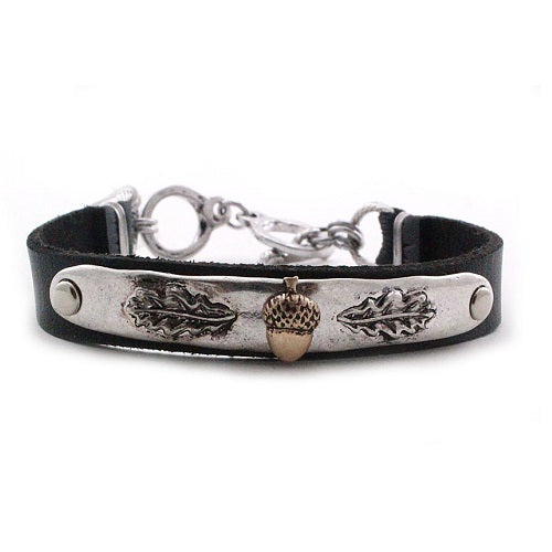 Acorn leather bracelet - silver