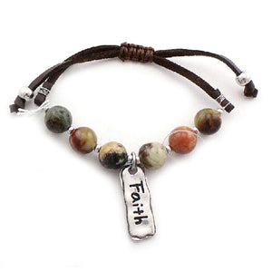 Faith charm w/ semi precious stone bracelet - brown multi
