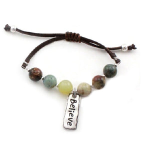 Believe charm w/ semi precious stone bracelet - Brown multi