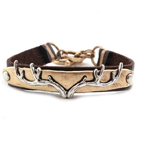 Antler leather bracelet - silver