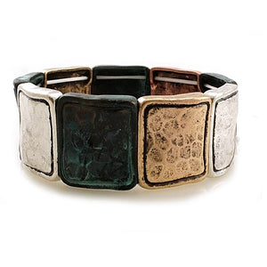 Hammered square bracelet - patina multi