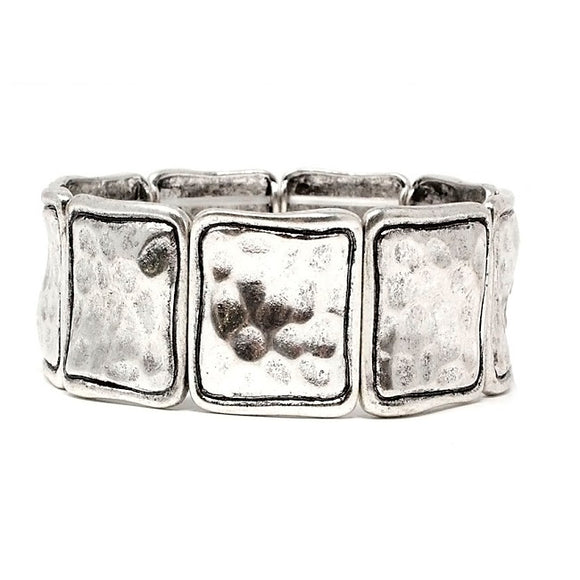 Hammered square bracelet - silver
