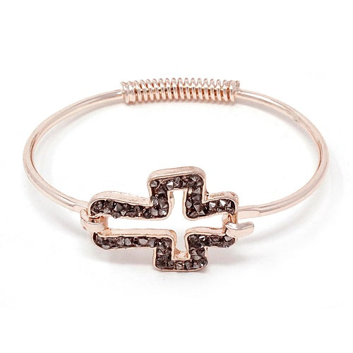Cross pave bracelet - rose gold & black diamond
