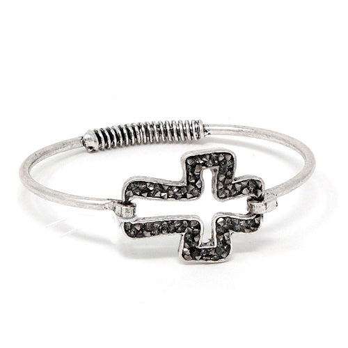 Cross pave bracelet - silver & black diamond