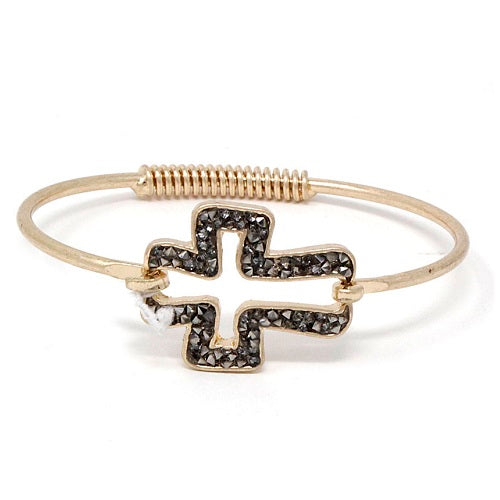 Cross pave bracelet - gold & black diamond