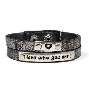 "love who you are" leather bracelet