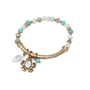 Flower w/ bead bracelet - gold