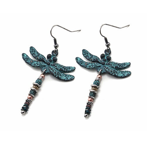 Dragonfly earring - patina multi