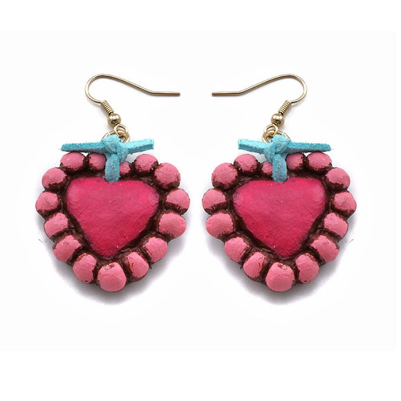 [12 PC] Hand made Clay Heart - pink