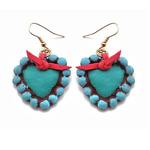 [12 PC] Hand made Clay Heart - turquoise