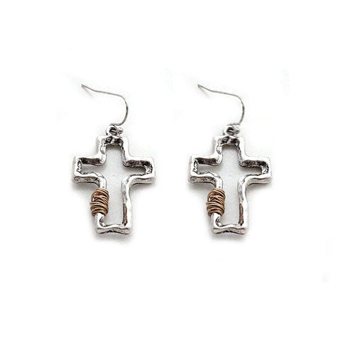 Cross w/ wired earring - silver
