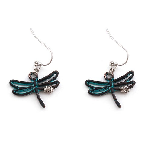 Dragonfly earring - patina