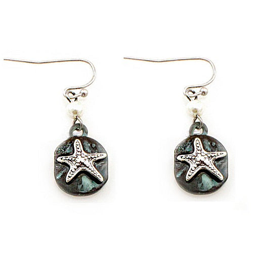 Starfish w/ pearl earring - patina silver