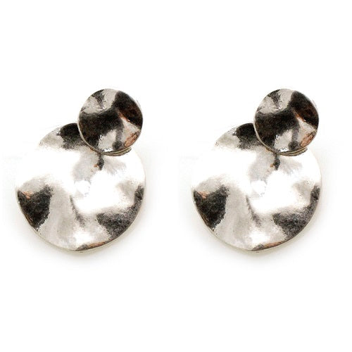 Round hammered earring - silver