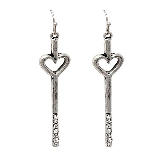 Heart w/ crystal studs earring - burnish silver