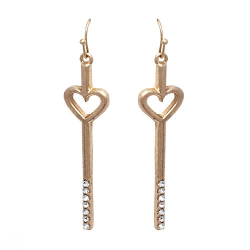 Heart w/ crystal studs earring - worn gold
