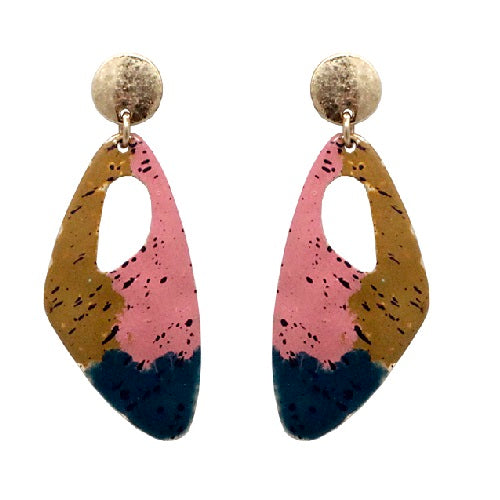 Hand painted drop earring - pink multi