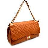 Quilted turn-lock chain shoulder bag - brown