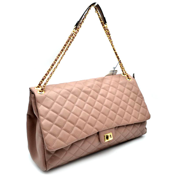 Quilted turn-lock chain shoulder bag - mauve