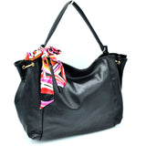 Single handle shoulder bag with scarf - black