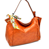 Single handle shoulder bag with scarf - brown