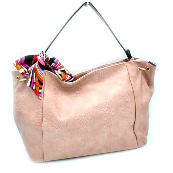 Single handle shoulder bag with scarf - blush