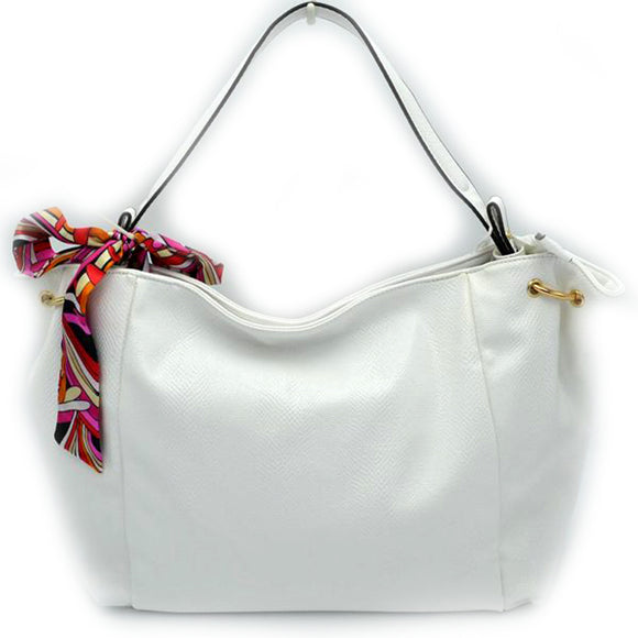 Single handle shoulder bag with scarf - white