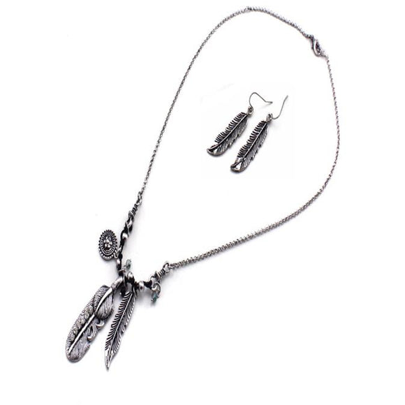 SILVER FEATHER NECKLACE SET