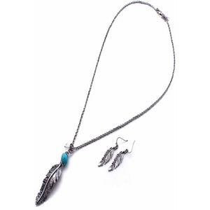 SINGLE FEATHER NECKLACE SET - SILVER