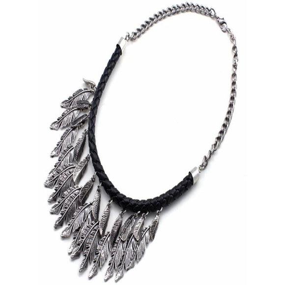MULTI FEATHER NECKLACE SET - SILVER