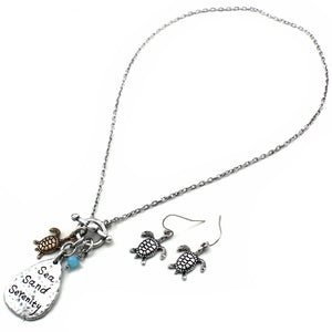 Sea turtle with charm necklace set