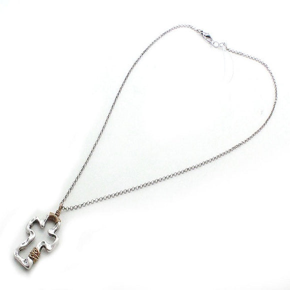 Wired cross necklace set - silver