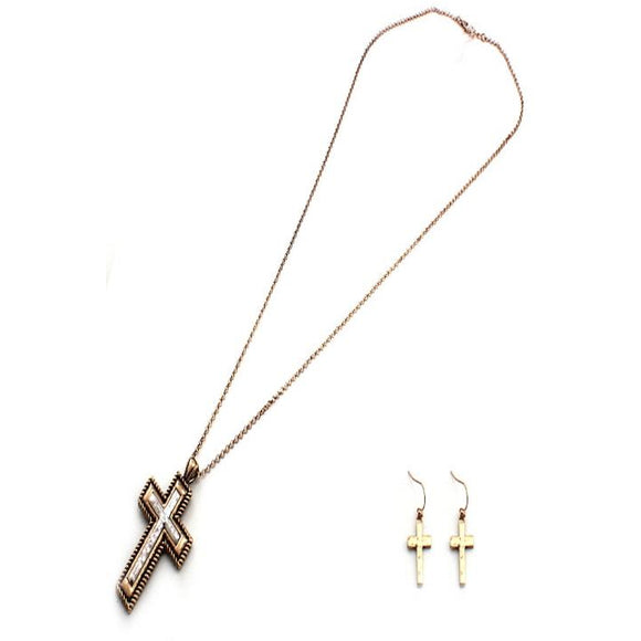 Two-tone Cross necklace set - Gold