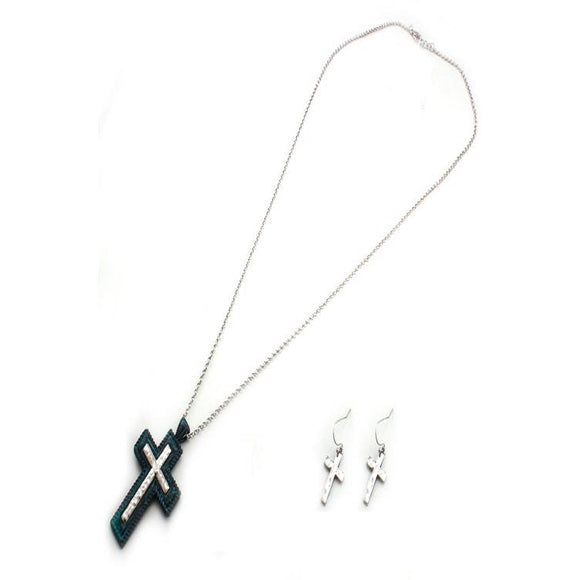 Two-tone Cross necklace set - Patina