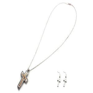 Two-tone Cross necklace set - Silver