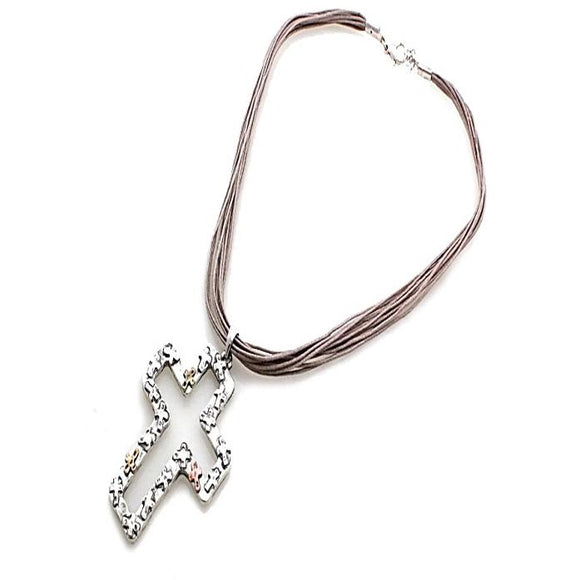 CROSS W/ CORD NECKLACE SET - SILVER
