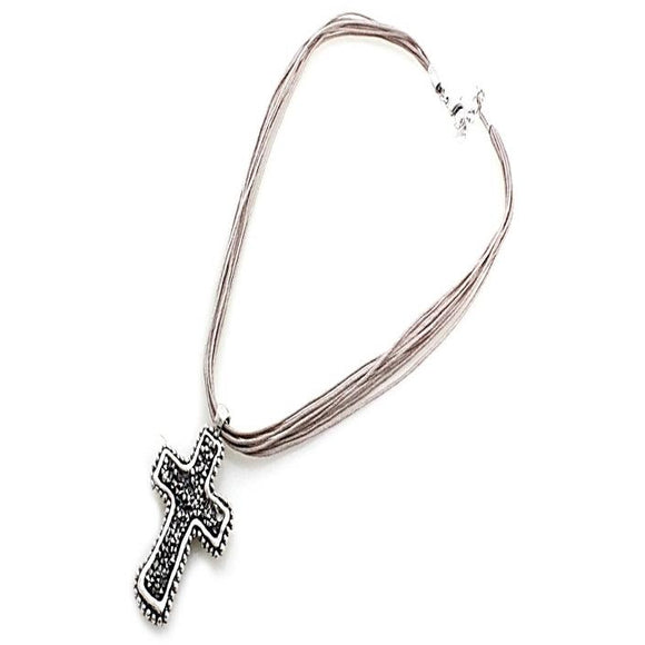 Pave Cross necklace set - Silver