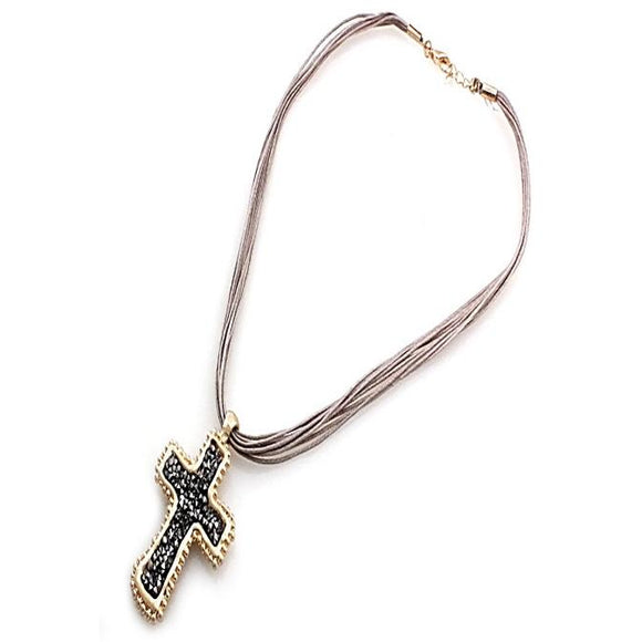 Pave Cross necklace set - Gold