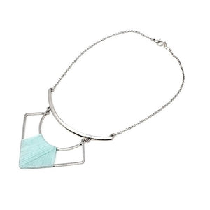 Geometric pendant w/ thread necklace - turquoise