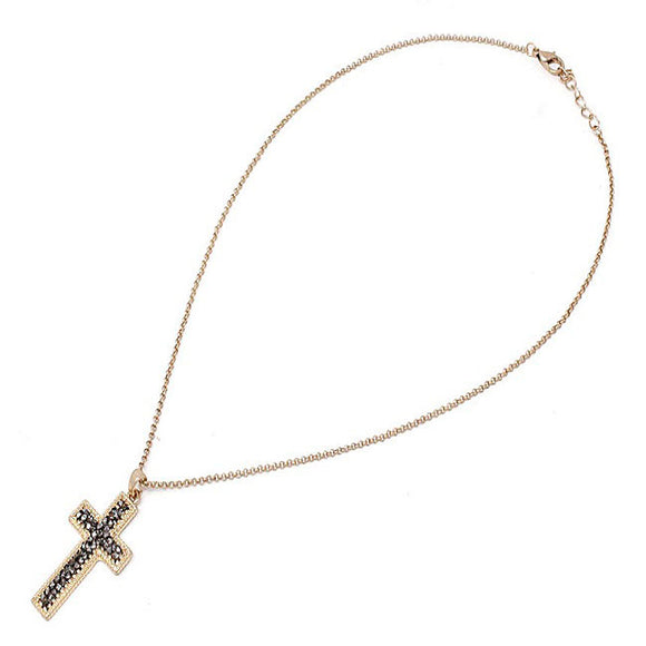 Pave Cross necklace set - gold