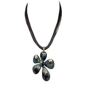 Flower pendant necklace set - patina