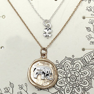 Elephant & clover necklace set - silver elephant
