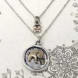 Elephant & clover necklace set - gold elephant