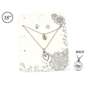 Multi layer heart necklace set - silver